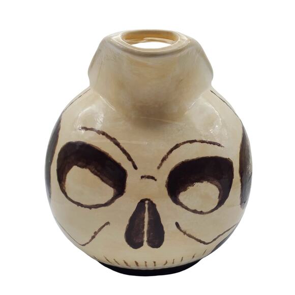 Skull Face Ceramic Pitcher Ball Jug Skeleton MCM Gothic Pottery Odd Abstract Vtg - Picture 1 of 11